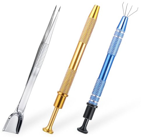 Oruola 3pcs Piercing Ball Grabber Tool,Piercing Ball Screw Tool,Stainless Piercings Grabber for Tiny Objects IC Chips Electronic Components Jewelry Nails Clamping,Multicolor