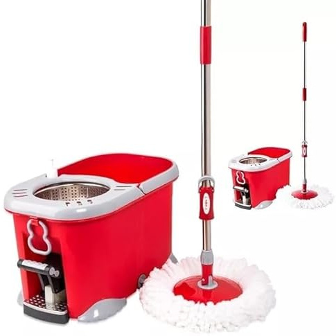 Juego de fregona y cubo de microfibra con pedal giratorio para limpiar suelos y azulejos de madera