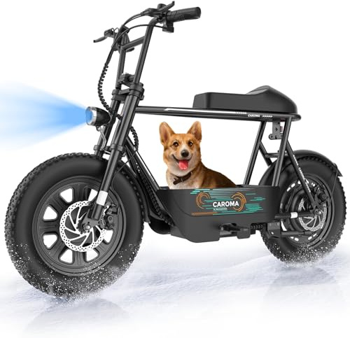 Caroma Peak 560W Electric Scooter with Seat, 16 Fat Tire Electric Scooter for Adults & Teens, 15 Miles Ranges 20MPH Max Speed, Electric Motorcycle for Commuting with Basket Black
