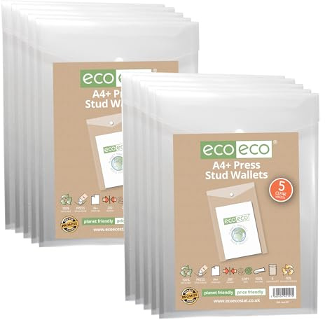 eco-eco A4-Dokumentenmappe, 50% recycelt, transparent, Hochformat, Kunststoff, 330 x 235 mm, 200 mic, eco157 x 2 mm, 10 Stück