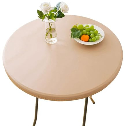 CIEEIN CIEHT Mantel Redondo Cubremesa Redondo con elástico Impermeable y Antideslizante Fácil de Limpiar Puede Utilizarse en Interiores y Exteriores Champán 130cm de diámetro