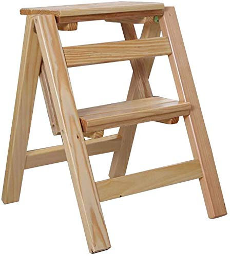 Escabeau pliable à 2 marches portable en bois pour la maison ou le jardin Noyer foncé