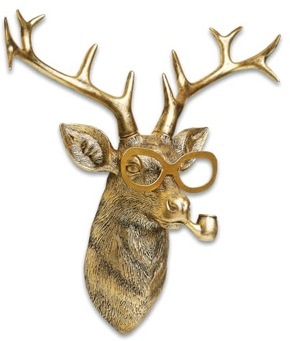 Newinhome Tierköpfe, Wanddekoration, Kunstharz, Tierskulpturen, Kopf, Wandbehang, Dekoration, Gold, Vintage-Wandskulptur für Wohnzimmer, Schlafzimmer, Büro (Hirsch)