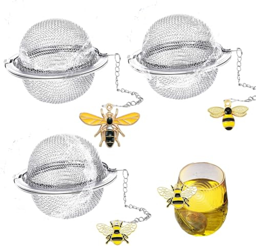 3 Pcs Tea Infusers for Loose Tea Leaf Steeper Tea Balls for Loose Tea Diffusers for Loose Tea Stainless Steel Tea Infuser Loose Leaf Tea Steeper with Metal Pendant (Bee 3)