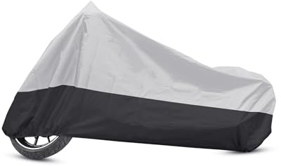 HEROFFIX Motorcycle Cover Motorbike Full Cover Outdoor Waterproof Rain Dust Protector 190T XXL Silver Tone Black for Yamaha Road Star for Harley Touring Cruiser Full Dress Replace Parts