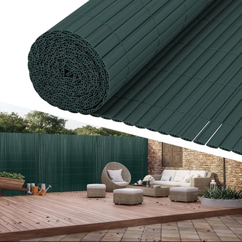 ISOISL PVC Sichtschutzmatte, 120x300cm Sichtschutz Balkon,Sichtschutz Zaun mit DREI Rippenverstärkungen und Kabelbindern,Windschutz Sichtschutz UV-beständig Wetterfest,für Zaun Garten,Grün