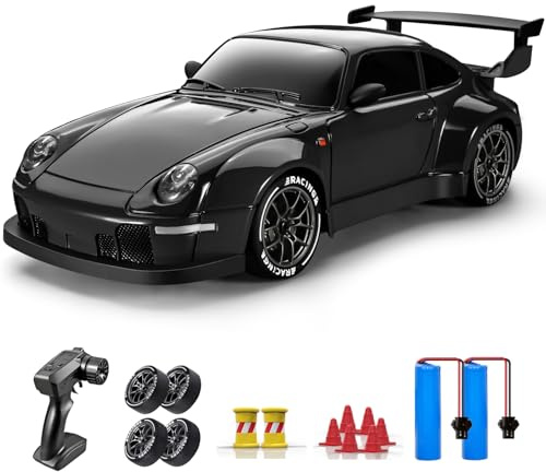 ACAMMZAR Voiture Télécommandée Drift, 1:24 20KM/H 4WD Voiture Télécommandée Tout Terrain Enfant Adulte, RC Drift Car pour Les Garcon de 5 6 7 8 9 10 Ans, avec lumières LED et 2 Piles, Noir