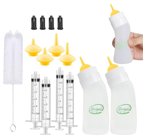 Yoolight Kätzchen und Welpen Flasche Fütterung Kit, Kätzchen Silikon Flaschen, Zitzen Mini und Spritzen für Haustier Hund Welpen Kätzchen und kleine Baby Tiere ﻿ (gelb)
