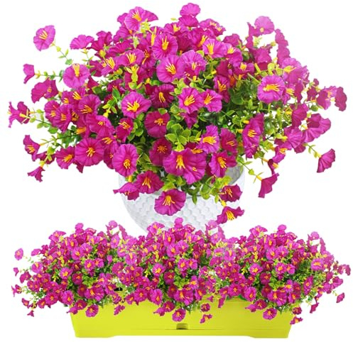 Wennala 6 Paquetes de Flores Artificiales Al Aire Libre, Plantas Artificiales de Balcón, Ramo de Flores Resistentes A Los Rayos UV,Plantas Artificiales Exterior para Jardín Porche Balcón Patio Ventana