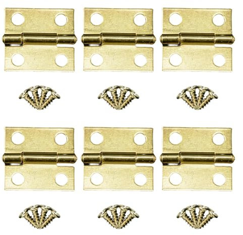 YXIING 6 Pcs Small Hinges for Wood, Small Brass Cabinet Hinges with 24 Screws for Wood Gates Windows Repair Plate