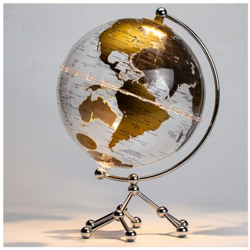 Globo Globo Globus Touch Light 8 Zoll Transparent mit Metallfuß - Dekorative Tischlampe für Zuhause, Büro, Schule - Manuelle Drehung 360° - pädagogische Geschenkidee (Gold Warm Light)