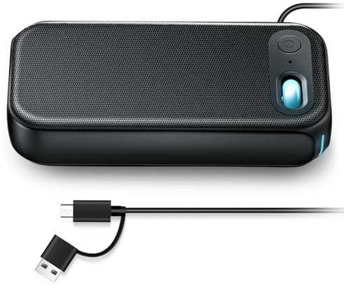 USB-A/USB-C Computer Speakers for PC Desktop, Wired Portable Mini Sound-bar for Monitor with Stereo Sound & Enhanced Bass, Laptop Speakers for Desktop, PC, Smartphones,Tablets with RGB Lights