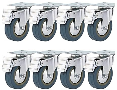 Holdfiturn 8Pcs Castor Wheels 100mm Rubber Swivel Castor Wheels 600kg Heavy Duty Trolley Furniture Caster with Brakes (8)