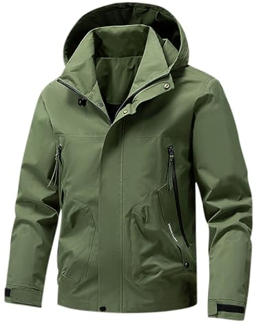 Mrat Men's Outdoor Waterproof Jackets Windbreaker Hooded Coats Lightweight Breathable Rain Jacket Long Sleeve Zip Up Jacket Zipper Pockets Raincoat Hiking Cycling Running Fishing Cycling Camping M-5XL