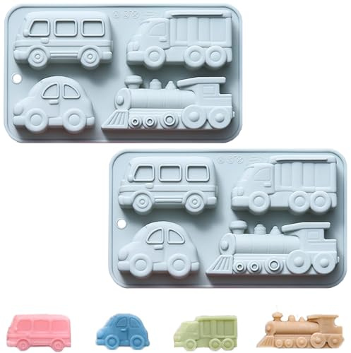 QUNXON 2 Stück Silikonform Auto Klein, Silikonmolden für Torte Deko Auto, Silikon Formen Auto für Schokolade, 3D Zug Silikon Backform für Kuchen, Pralinen, Desserts, Puddings, Eiswürfel, Seife (Blau)