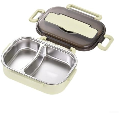 Yuanpgky Lonchera térmica de acero inoxidable de 1 litro con cubiertos, contenedor de alimentos portátil de dos compartimentos para escuela, oficina, picnic, niños y adultos (verde)