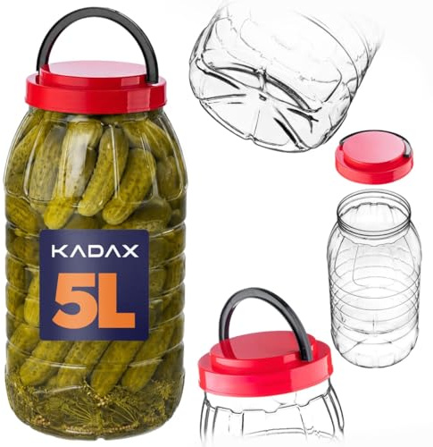KADAX Tarro de almacenamiento de 5 litros con tapa, recipiente de almacenamiento de plástico PET para cocina, recipiente de plástico para alimentos, tarro de almacenamiento, recipiente grande para