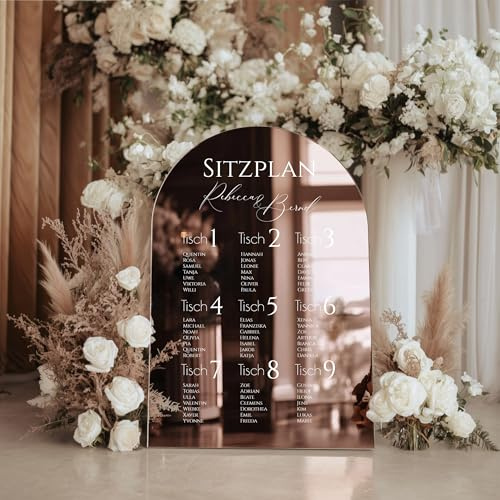 Manschin-Laserdesign Sitzplan Acrylglas Spiegel personalisiert- Made in Germany - Schild für Hochzeit