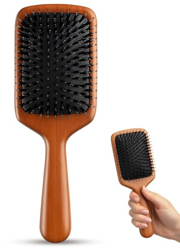 Haarbürste, Wildschweinborsten Bürste Mit Nylonstiften Für Damen Herren Kinder, Paddle Brush Mit Natürlichen Borsten, Boar Bristle Brush Für Leicht Lösbar, Glatt Für Alle Haartypen (Quadratisch)