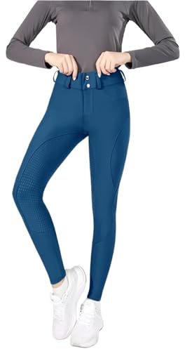GIYXHU Ridbyxor knapp dragkedja ridbyxor dam ridning leggings knäbyxor full silikon sport tights utrustning, BLÅ, XS