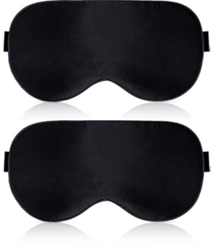 Schlafmaske Seide für Seitenschläfer, 100% Bio Maulbeerseide, 9 8% Lichtblockierende Schlafbrille mit Verstellbarem Band für Frauen & Herren & Kinder, Schlaf Augenmaske für Reise Gadget, Schwarz