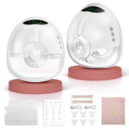 Baemee Electric Breast Pump, Breastfeeding Pump with 4 Modes 9 Levels Strong Suction, Hands-Free Pump with 17/19/21/24mm Flange, 2 Packs, White