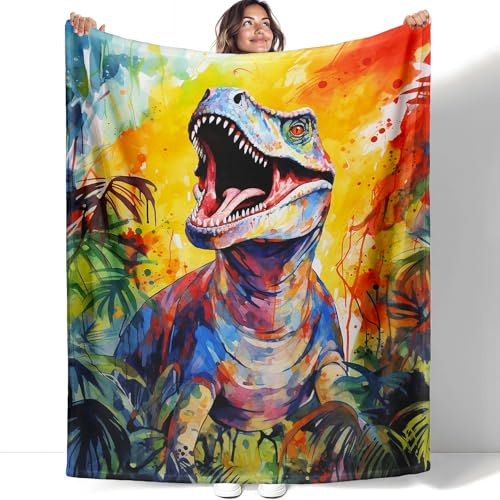 YISUMEI Dinosaurier Decke, Kuscheldecke aus Weichem Flanell, Dino Fleecedecke für Männer Frauen, Geschenk für Dinosaurier-Liebhaber, Dschungel-Tyrannosaurus Rex, 125 x 150 cm