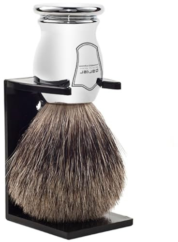 Parker Safety Razor 100% pura setole di tasso pennello da barba (manico cromato) e supporto per pennello da barba gratuito