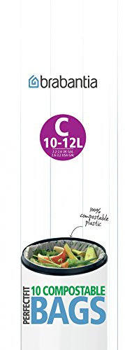 Brabantia PerfectFit Bags C Sacchetti per Spazzatura Compostabili, 10/12L, Verde, Rotolo da 10 Sacchetti