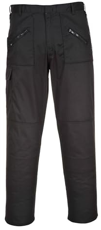 Portwest S887 Action Trousers Multi Pocket Secure Storage Reinforced Seams | Black, 28 Waist, UPF 50+, Straight Fit, Durable Polycotton Fabric, 35% Cotton, 65% Polyester, Zip Front, Workwear