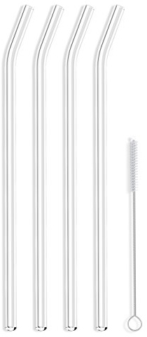 Hummingbird Glass Straws 12 inches x 9.5 mm Bent Reusable Straws (4 Pack of Clear)