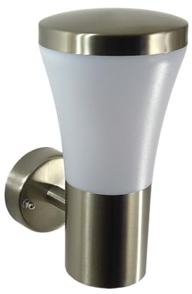 Dapo Leuchten Edelstahl-LED-Außen-Wand-Leuchte HANAU, Kunststoff-Schirm weiß, eingebaute LEDs 10W, 16 x 12 x 26,3 cm, IP44, Eingangs-Treppen-Lampe
