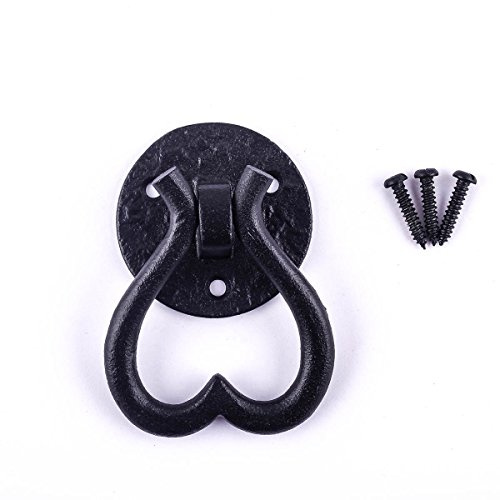 Renovators Supply Black Wrought Iron Kitchen Ring Cabinet Pulls Antique Heart Drop Style Swing Handles Rust Resistant Powder Coated Vintage Dresser Drawer Ring Pull Handles with Mounting Hardware