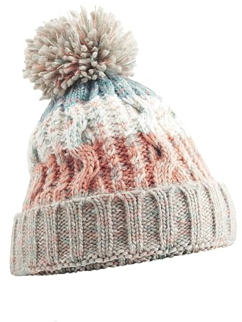 Neverless® Damen Strickmütze Grobstrick Bunt Gemustert Fleecefutter Wintermütze Pudelmütze Strickbommel