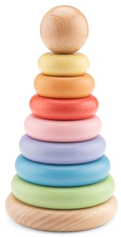 Woet Regenbogen-Stapelturm aus Holz, 8 Ringe | Regenbogen-Stapelturm aus Holz, Lernspielzeug, Stapelturm, Farbsortieren, Stapelringe, Montessori-Spielzeug, ab 1 Jahr