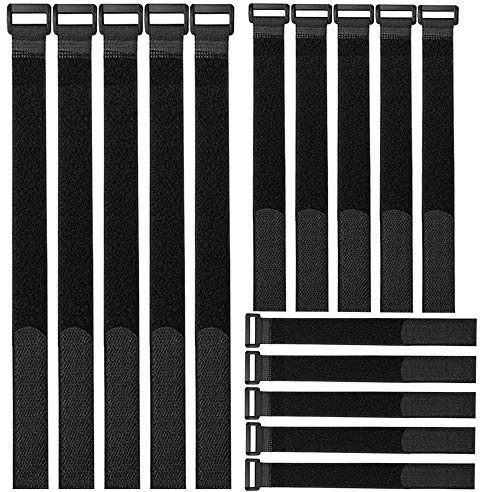 QitinDasen 30 Piezas Negro Nailon Cables Bridas Set, Correas de Cable Reutilizables, Tiras de Cable Ajustables, Ataduras de Cable Multiusos con Gancho y Bucle (20 cm/30 cm/40 cm)