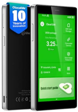 GlocalMe G4 Pro 4G LTE Mobile Hotspot with Global 1GB Data, Portable WiFi Hotspot for Travel in 200+ Countries, 5 Touch Screen Hotspot Device, No SIM Card Needed, 10 Connected Devices(G4 Pro Black)
