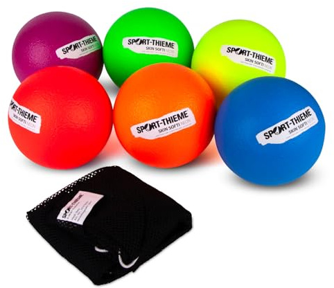 Sport-Thieme Softball Skin Set Softi Neon mit Tasche | Schaumstoff mit Skin-Beschichtung | Blau, Gelb, Grün, Lila, Orange, Rot | Out- Indoor| 16 cm Durchmesser