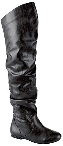 Nature Breeze Women's Stretchy Thigh High Boot (Pu Black, 8)