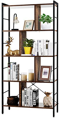 GIANTEX Bücherregal, Standregal Hochregal mit 5 Ebenen & 8 Ablagefächern im Industrie Design, Aktenregal Aufbewahrungsregal mit Metallrahmen für Wohnzimmer Schlafzimmer Büro