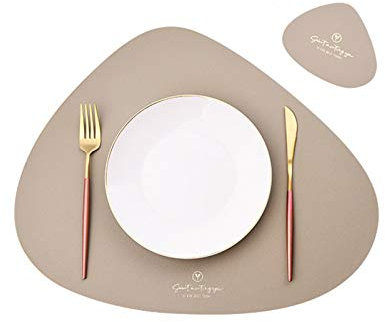 4er Set/6er Set Platzsets und Untersetzer Dreieck Oval Leder Tischset Wassertropfen Abwischbar Tischmatte Wasserdicht ölbeständig Rutschfestes Hitzebeständiges Platzsets (Beige,4er)