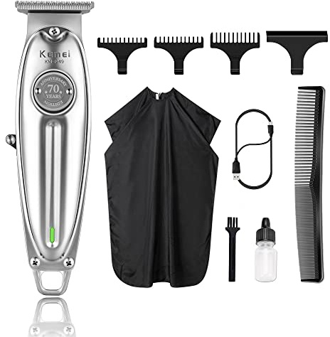 Kemei 1949 Cortadora de Pelo Profesional Para Hombre | Cortadora de Barba Para Hombre, Cortadora Eléctrica de Grado de Peluquería, Solución de Aseo Inalámbrica Todo en uno, Plata
