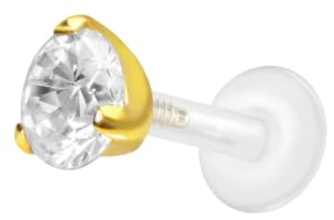 PIERCINGLINE PTFE Labret mit Innengewinde | Titan AUFSATZ KRISTALL | Piercing Lippe Nase Ohr Helix | Farb & Größenauswahl
