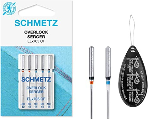 Overlock/Serger ELx705 CF (Chrome Finish) Coverstitch Sewing Machine Needles, Assorted Mixed Sizes 80/12 and 90/14, Includes Large Needle Threader