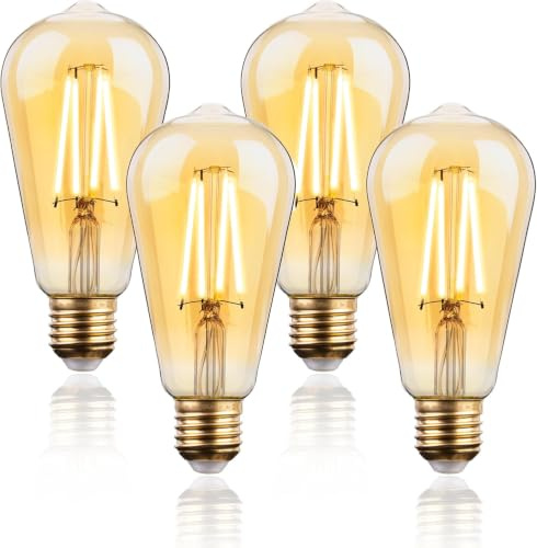 FLSNT Dimmbar Edison Glühbirne E27 Vintage, ST64 Retro LED Filament Glühbirne E27 LED Warmweiss, 7W(Ersetzt 60W), 700LM 2700K Warmweiß, Bernsteinfarbenes Glas, 4 Stück