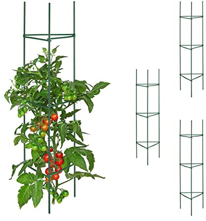 Relaxdays Rankhilfe, 4er Set, HxBxT: 120 x 32 x 32 cm, Blumen & Nutzpflanzen, Metall & Kunststoff, Pflanzenstütze, grün