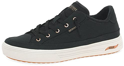 Skechers Women's Arch FIT Arcade Sneaker, Black Canvas/Rose Gold Trim, 6 UK