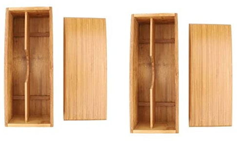 Beufee 2 Stück wiederverwendbare Essstäbchen-Box aus Holz, tragbare Aufbewahrungsbox Container Reiseutensilienkoffer Holzutensilienkoffer Löffel Container für die Küche zu Hause