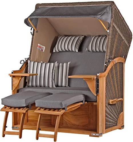 bene living Strandkorb-Set Schaalsee 2-Sitzer Teak - PE grau - Modell 544 - Liftersystem