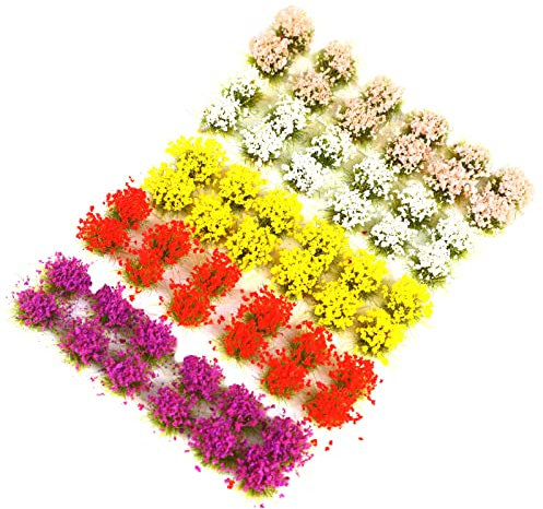 FOIMAS 60 Stück DIY Miniatur Blumen Cluster Farbe Blumen Vegetation Gruppen Statische Gras Tufts für Zug Landschaft Eisenbahn Landschaft Sand Militär Layout Modell Miniatur Basen und Dioramen